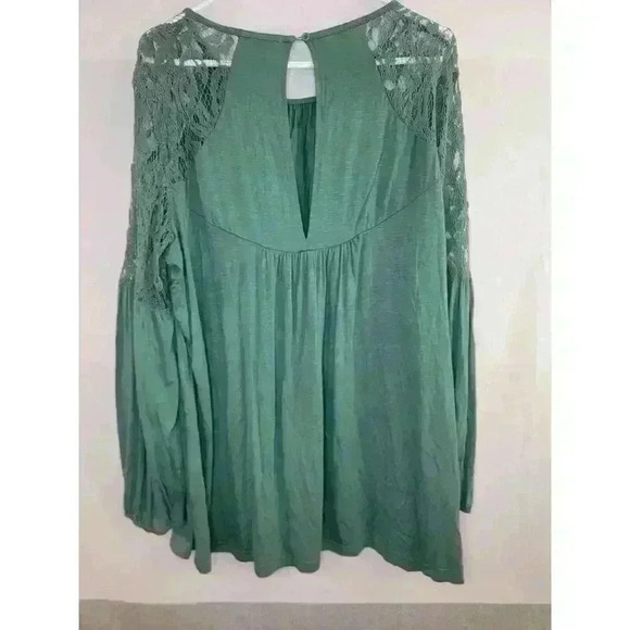 Suzanne Betro Top Womens Plus 2X Green Lace Blouse Bell Sleeve Keyhole Boho New - Picture 8 of 14